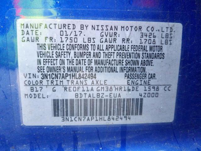 Photo 9 VIN: 3N1CN7AP1HL842494 - NISSAN VERSA S 