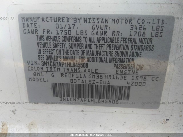 Photo 8 VIN: 3N1CN7AP1HL845508 - NISSAN VERSA SEDAN 