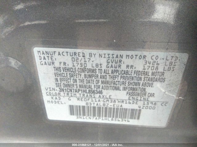 Photo 8 VIN: 3N1CN7AP1HL856346 - NISSAN VERSA SEDAN 