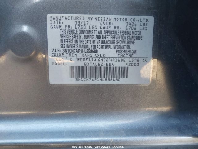 Photo 8 VIN: 3N1CN7AP1HL858680 - NISSAN VERSA 