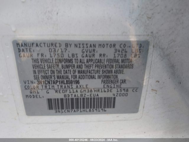 Photo 8 VIN: 3N1CN7AP1HL859196 - NISSAN VERSA 