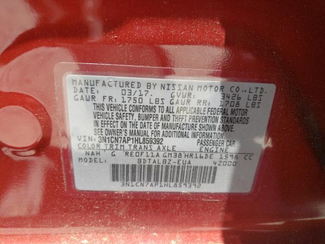 Photo 9 VIN: 3N1CN7AP1HL859392 - NISSAN VERSA S 