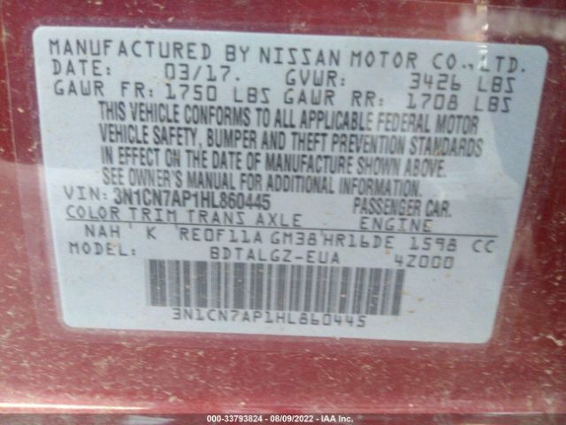 Photo 8 VIN: 3N1CN7AP1HL860445 - NISSAN VERSA SEDAN 