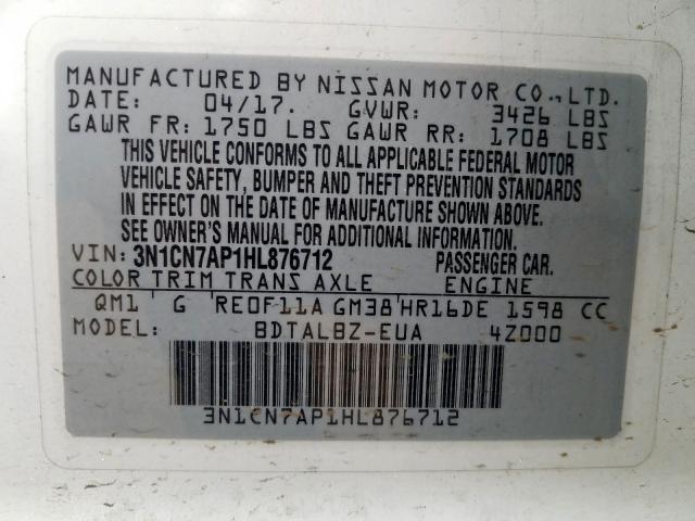 Photo 9 VIN: 3N1CN7AP1HL876712 - NISSAN VERSA S 