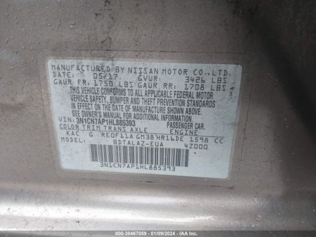 Photo 8 VIN: 3N1CN7AP1HL885393 - NISSAN VERSA 