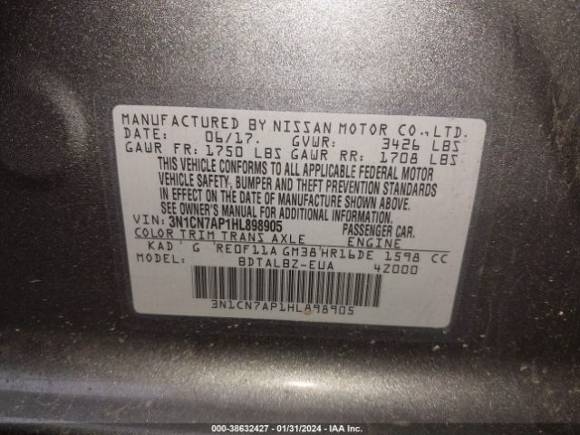 Photo 8 VIN: 3N1CN7AP1HL898905 - NISSAN VERSA 