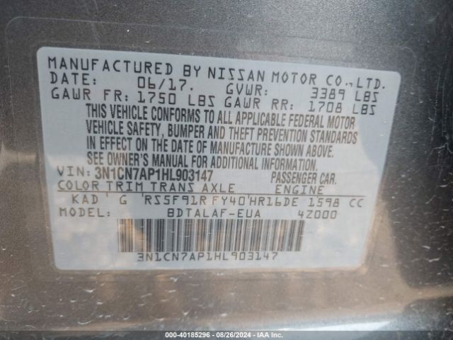 Photo 8 VIN: 3N1CN7AP1HL903147 - NISSAN VERSA 