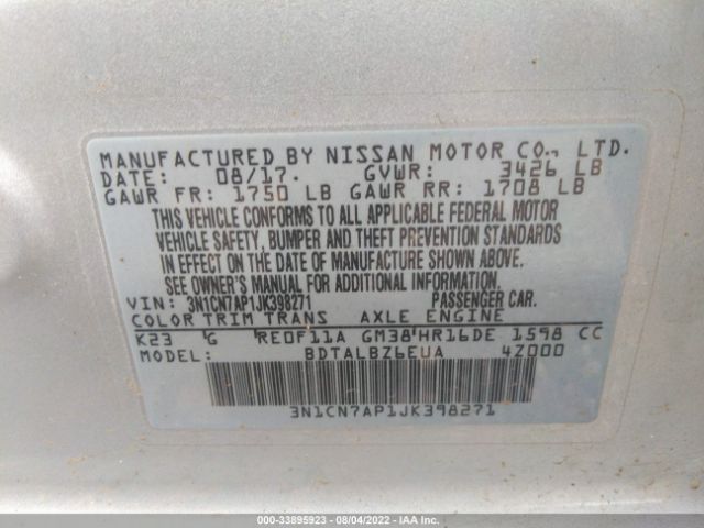 Photo 8 VIN: 3N1CN7AP1JK398271 - NISSAN VERSA SEDAN 