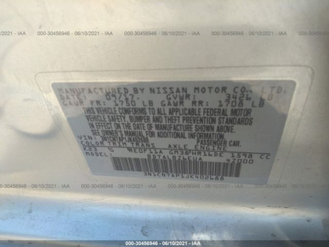 Photo 8 VIN: 3N1CN7AP1JK402688 - NISSAN VERSA SEDAN 