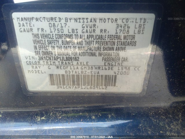 Photo 8 VIN: 3N1CN7AP1JL809162 - NISSAN VERSA SEDAN 