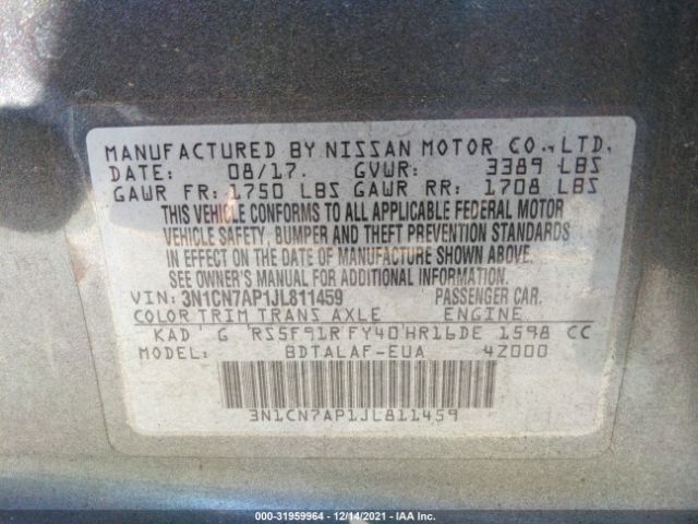 Photo 8 VIN: 3N1CN7AP1JL811459 - NISSAN VERSA SEDAN 