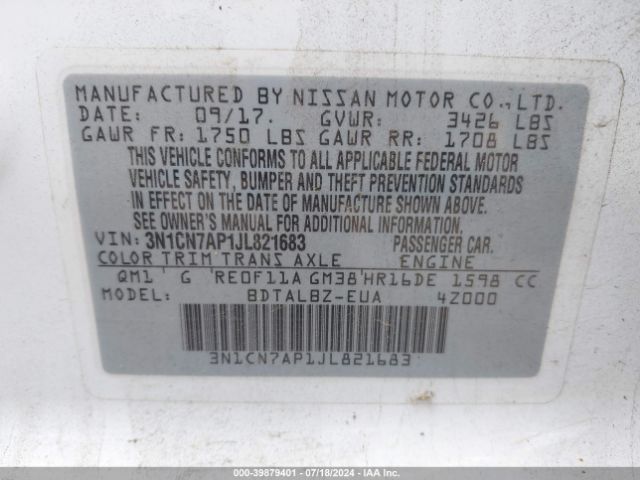 Photo 8 VIN: 3N1CN7AP1JL821683 - NISSAN VERSA 