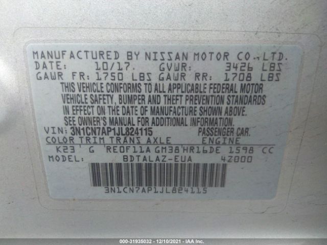 Photo 8 VIN: 3N1CN7AP1JL824115 - NISSAN VERSA SEDAN 