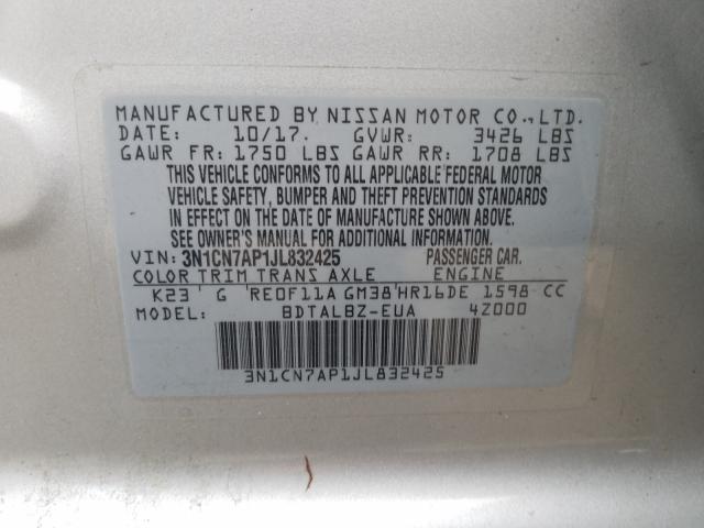 Photo 9 VIN: 3N1CN7AP1JL832425 - NISSAN VERSA S 