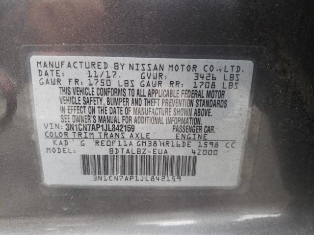 Photo 9 VIN: 3N1CN7AP1JL842159 - NISSAN VERSA S 