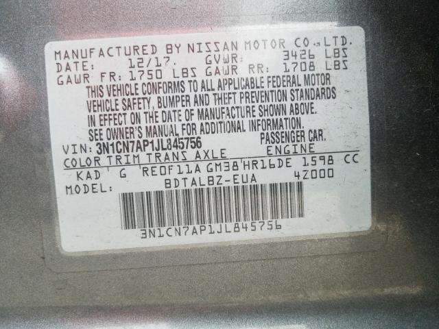 Photo 9 VIN: 3N1CN7AP1JL845756 - NISSAN VERSA S 