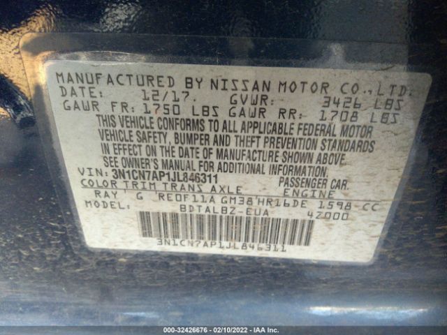 Photo 8 VIN: 3N1CN7AP1JL846311 - NISSAN VERSA SEDAN 