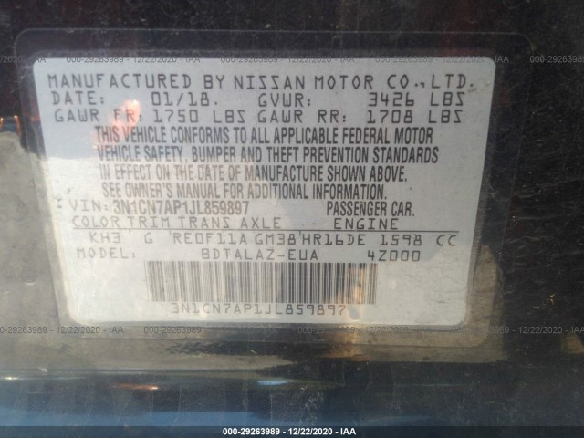 Photo 8 VIN: 3N1CN7AP1JL859897 - NISSAN VERSA SEDAN 