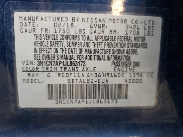 Photo 9 VIN: 3N1CN7AP1JL863173 - NISSAN VERSA S 