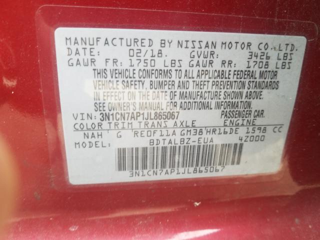 Photo 9 VIN: 3N1CN7AP1JL865067 - NISSAN VERSA S 