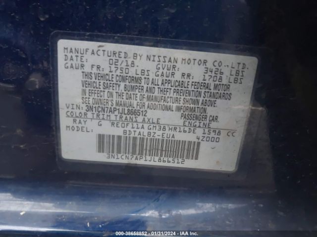 Photo 8 VIN: 3N1CN7AP1JL866512 - NISSAN VERSA 