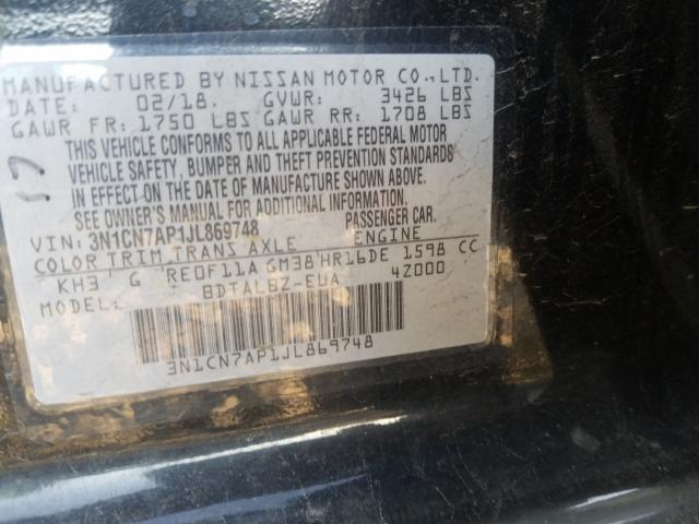 Photo 9 VIN: 3N1CN7AP1JL869748 - NISSAN VERSA S 