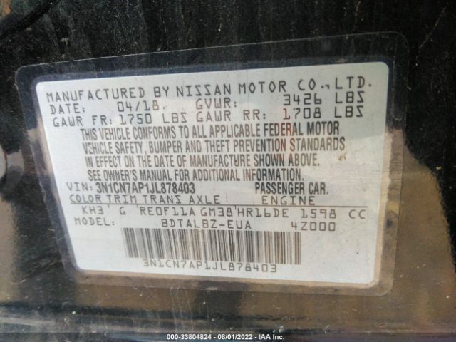 Photo 8 VIN: 3N1CN7AP1JL878403 - NISSAN VERSA SEDAN 