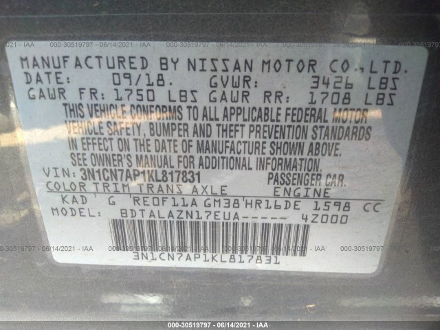 Photo 8 VIN: 3N1CN7AP1KL817831 - NISSAN VERSA SEDAN 