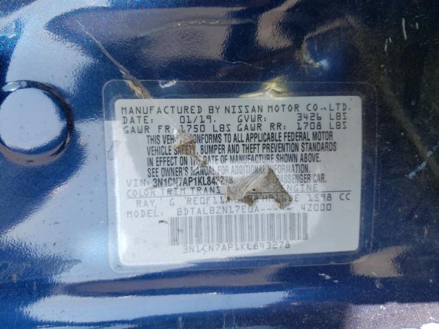 Photo 9 VIN: 3N1CN7AP1KL843278 - NISSAN VERSA S 