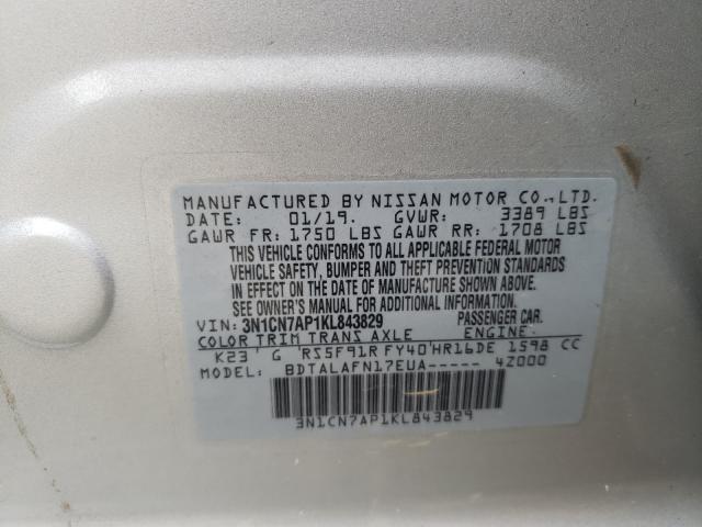 Photo 9 VIN: 3N1CN7AP1KL843829 - NISSAN VERSA S 