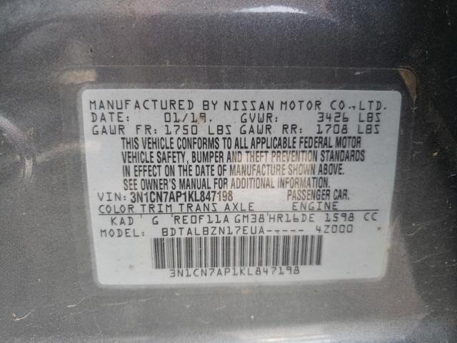 Photo 9 VIN: 3N1CN7AP1KL847198 - NISSAN VERSA S 