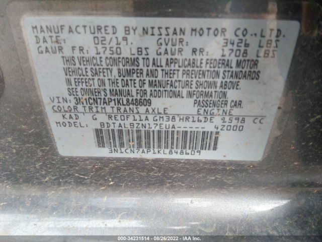 Photo 8 VIN: 3N1CN7AP1KL848609 - NISSAN VERSA SEDAN 