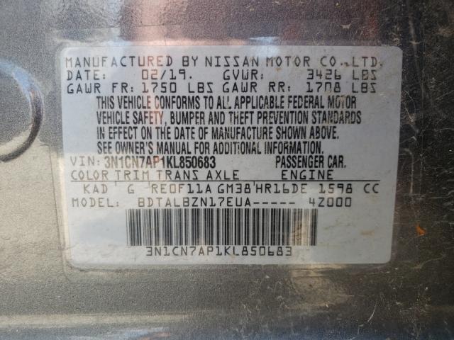 Photo 9 VIN: 3N1CN7AP1KL850683 - NISSAN VERSA S 