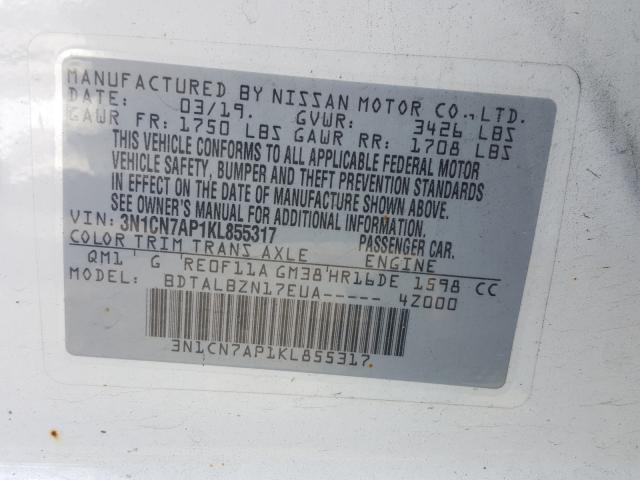 Photo 9 VIN: 3N1CN7AP1KL855317 - NISSAN VERSA S 