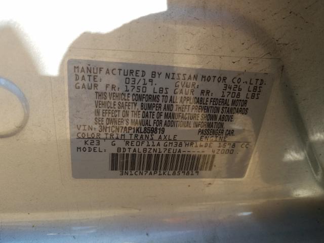 Photo 9 VIN: 3N1CN7AP1KL859819 - NISSAN VERSA S 