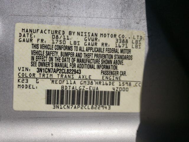 Photo 9 VIN: 3N1CN7AP2CL822943 - NISSAN VERSA S 