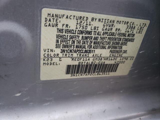 Photo 9 VIN: 3N1CN7AP2CL863511 - NISSAN VERSA S 