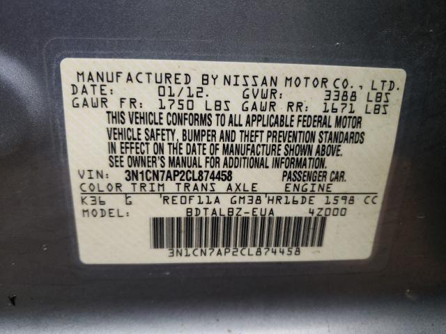 Photo 9 VIN: 3N1CN7AP2CL874458 - NISSAN VERSA S 