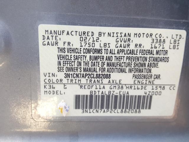 Photo 9 VIN: 3N1CN7AP2CL882088 - NISSAN VERSA S 