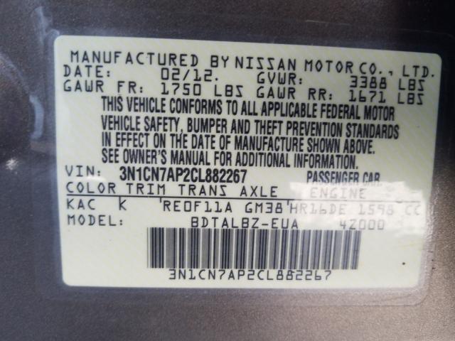 Photo 9 VIN: 3N1CN7AP2CL882267 - NISSAN VERSA S 