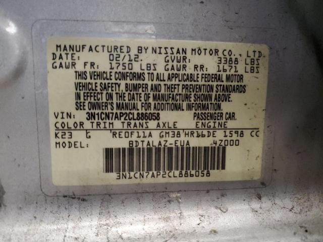 Photo 11 VIN: 3N1CN7AP2CL886058 - NISSAN VERSA S 