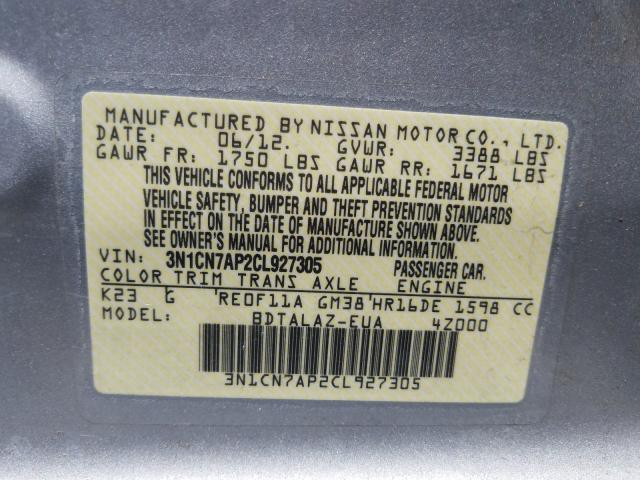 Photo 9 VIN: 3N1CN7AP2CL927305 - NISSAN VERSA S 