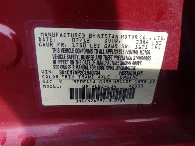 Photo 9 VIN: 3N1CN7AP2CL940734 - NISSAN VERSA S 