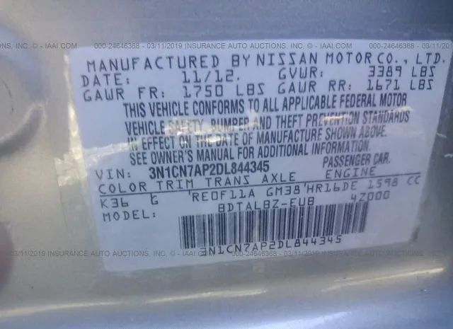 Photo 8 VIN: 3N1CN7AP2DL844345 - NISSAN VERSA 