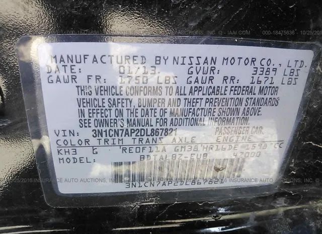 Photo 8 VIN: 3N1CN7AP2DL867821 - NISSAN VERSA 