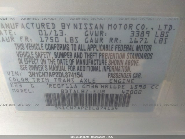 Photo 8 VIN: 3N1CN7AP2DL874154 - NISSAN VERSA 