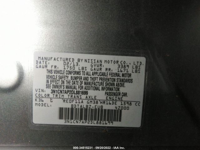 Photo 8 VIN: 3N1CN7AP2DL881699 - NISSAN VERSA 