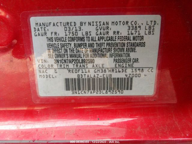 Photo 8 VIN: 3N1CN7AP2DL892590 - NISSAN VERSA 