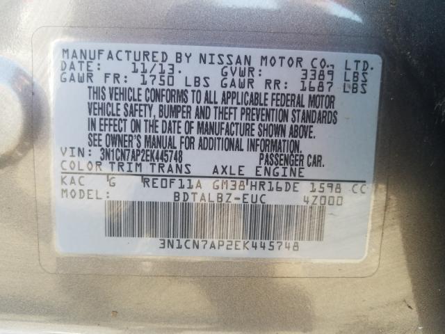 Photo 9 VIN: 3N1CN7AP2EK445748 - NISSAN VERSA S 