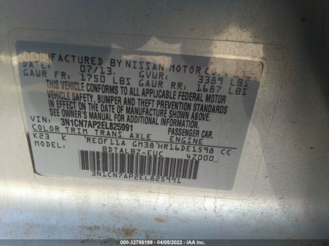 Photo 8 VIN: 3N1CN7AP2EL825991 - NISSAN VERSA 